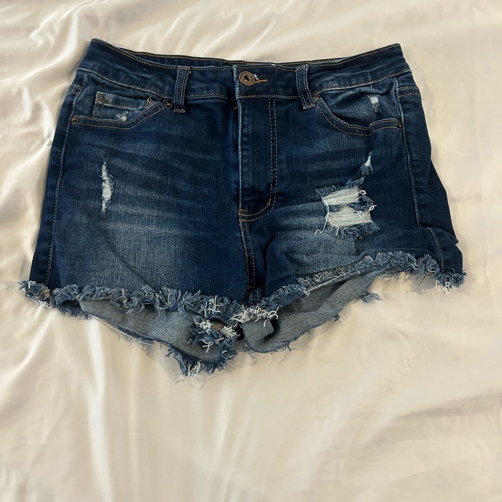 Wax Jean Distressed Denim Shorts Frayed Hem Mid Rise Festival M